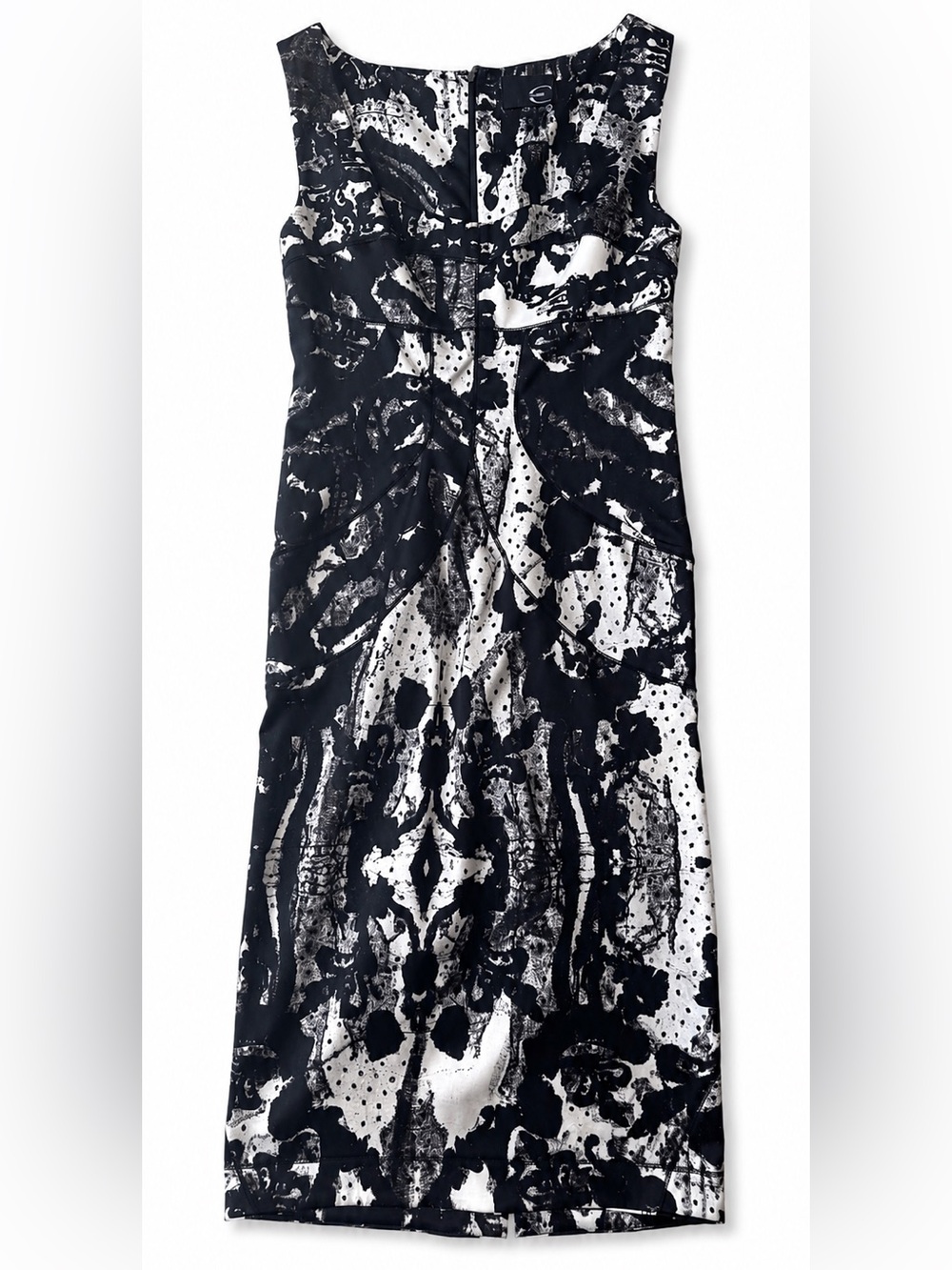 🔥 JUST CAVALLI Black White Stretch Bodycon Animal Sheath Dress Size 42
